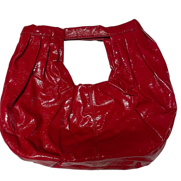 Melie Bianco Handbags - Melie Bianco red glossy patent leather crescent purse handbag